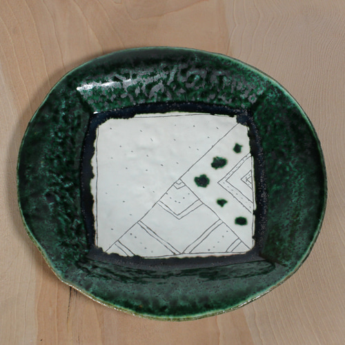 織部・粉引き 線皿大】s207 和食器 陶芸 煮物 鉢 取り鉢 プレゼント