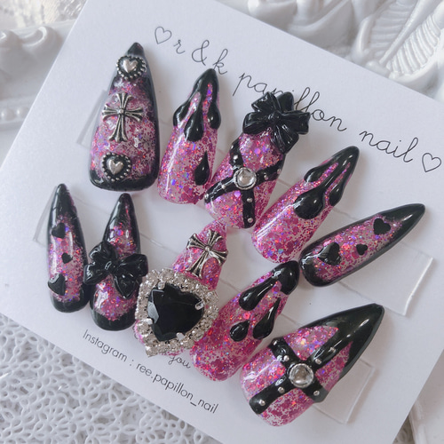 ネイルパーツ 地雷系 悪魔 病み系 地雷系 量産型 病み メンヘラ サブカル ホワイト ブラック ネイル