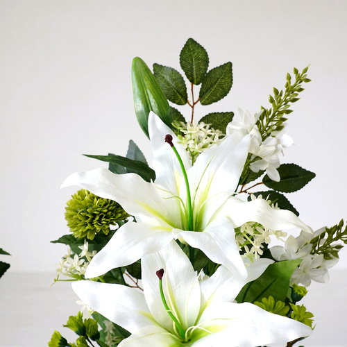 造花1対セット】 大輪ユリの仏花セット(white) アートフラワー