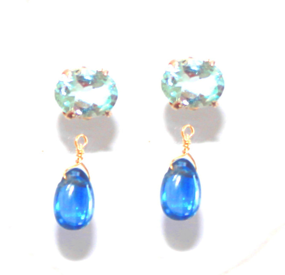 - natsu blue - Blue Topaz & Kyanite Earrings/Pierce 2枚目の画像