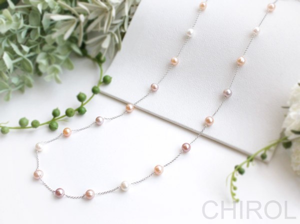【２way】淡水パール パステルミックス ロングネックレス/ SV925