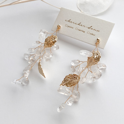 no.3979　水晶　木　メタルビーズ　天然石ピアス/イヤリング no.3979 水晶 木 メタルビーズ 天然石ピアス/イヤリング no.3979