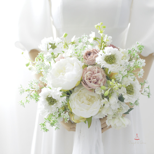 芍薬 ピオニー ウェディングブーケ ブートニア アーティフィシャル