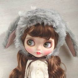 再出品454.※グレーのファーのタレ耳うさぎの帽子※ブライスアウト