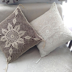 レース ❁ハンドメイドかぎ針編み お花 モチーフクッション