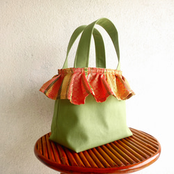 チュニジア布×帆布＊リゾトートバッグ（砂漠のオアシス・鶯色） 2枚目の画像