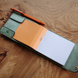 【選べるレザーとステッチ】イタリアンレザーのRHODIA ブロックロディアメモカバー 5枚目の画像