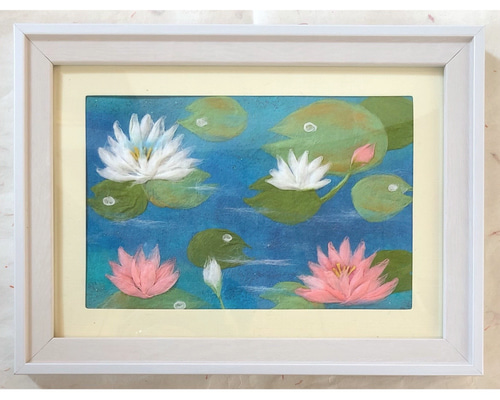 和紙ちぎり絵『睡蓮』葉書サイズ原画 絵画 彩紘工房 通販