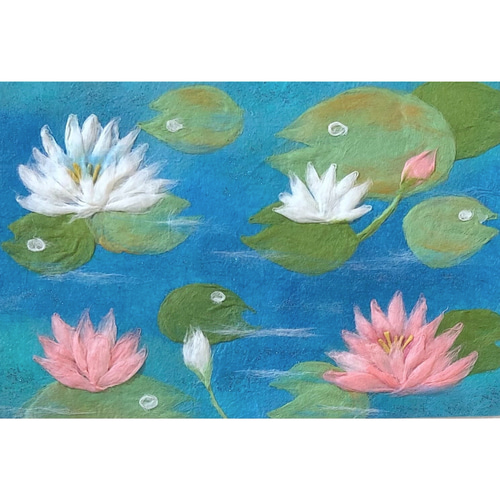 和紙ちぎり絵『睡蓮』葉書サイズ原画 絵画 彩紘工房 通販