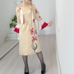 展示品　◇着物リメイク◇  セットアップ　ブラック　花柄ベルト付き　1点もの ◇着物リメイク◇ セットアップ 道行 ブラウス・ベルト付き チェック