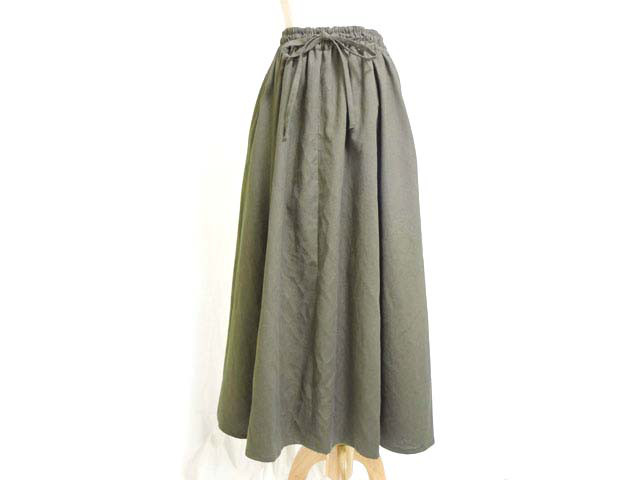 綿麻フレアーギャザースカート/オリーブ