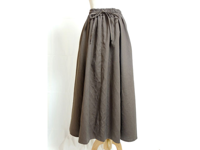 綿麻フレアーギャザースカート/チョコレート