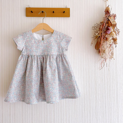 120-140 アールグレイフラワー ギャザーワンピース リボンあり (半袖  