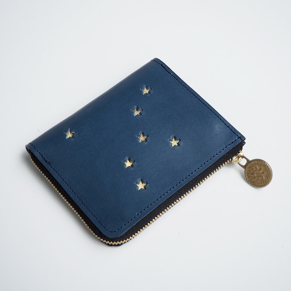 Ｌ字ファスナー 財布（ CYGNUS ナイトブルー）キグナス 星 牛革 2枚目の画像