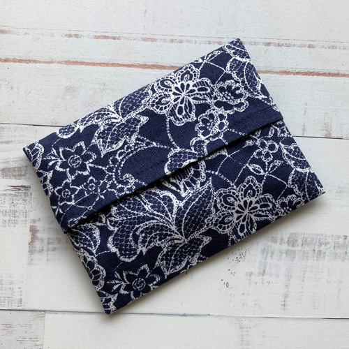 おしゃれなレースのポケットティッシュケース(25308のレース)紺色 ☆花・レース柄 3色/ ポケットティッシュケース / ポケットティッシュ