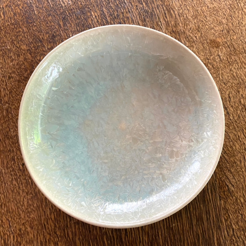 ソーサー (水色) おしゃれ かわいい 手づくり 中皿 キラキラ 亜鉛華