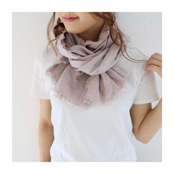 【150cm】リネンストールショートサイズ／四方切りっぱなしフリンジストール／夏対策をお洒落に／アンティークモーブ 2枚目の画像