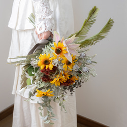 【夏の花嫁様のウェディングヘッドドレスF】ヒマワリ（向日葵）ユーカリのヘッドパーツ 結婚式や前撮り、フォトウェディングに 15枚目の画像