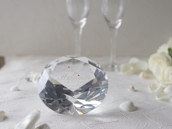 【名入れ・数量限定セット】ハートがおそろい♡ガラスのダイヤモンドとシャンパングラスセット／LC-100-2215 3枚目の画像