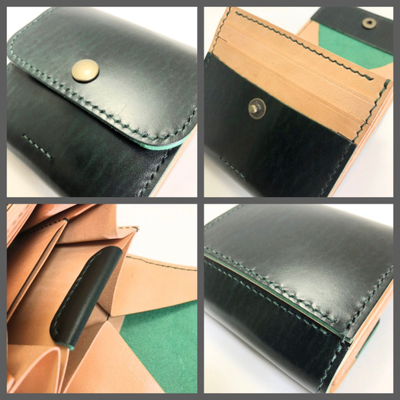 『コンパクトで可愛い』ハーフギャルソンウォレット　ルガトー(緑) オプションでご選択下さい