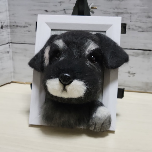 羊毛フェルト　ミニチュアシュナウザー　黒シュナちゃん　BIGサイズ いつでもいっしょ♪ ふわふわ羊毛フェルトのミニチュア