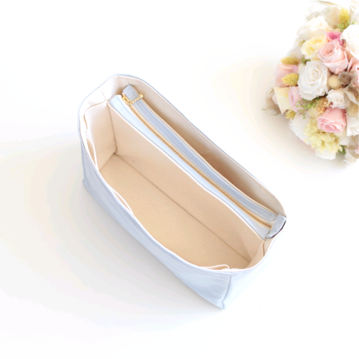 ポケットたくさん自立できる帆布2wayバッグミナペルホネン生地使用の