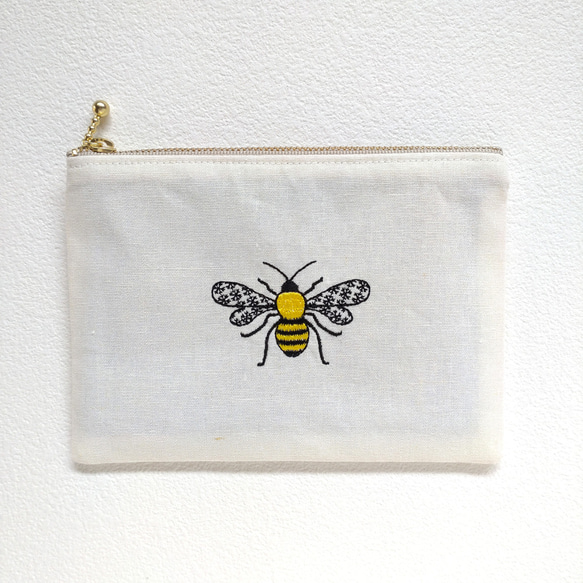 ●ミツバチとハニー● 両面楽しめる 刺繍ポーチ 3枚目の画像