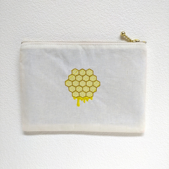 ●ミツバチとハニー● 両面楽しめる 刺繍ポーチ 4枚目の画像