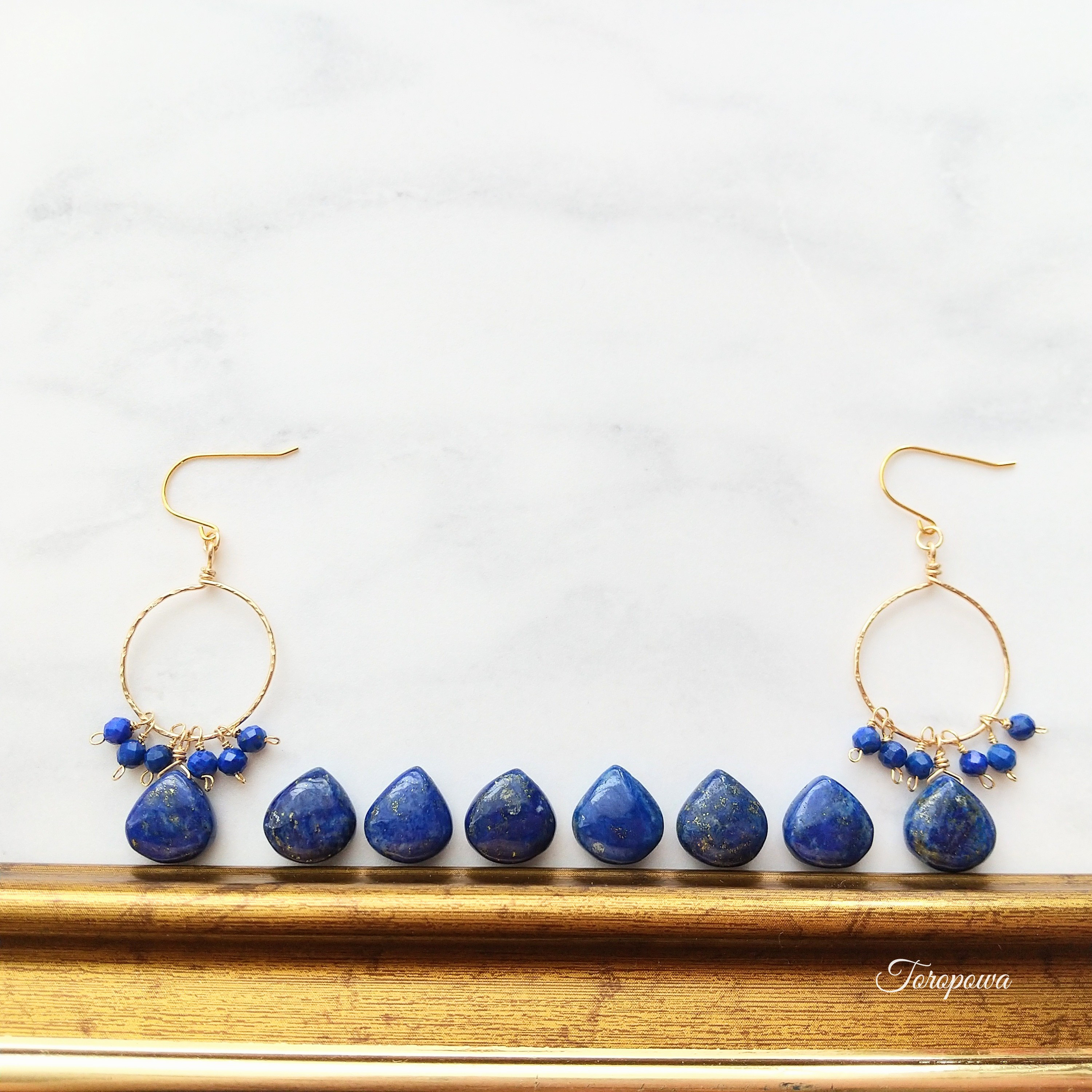 14kgfラピスラズリのマロンカットフープリングシャラシャラピアス(イヤリング変更可)