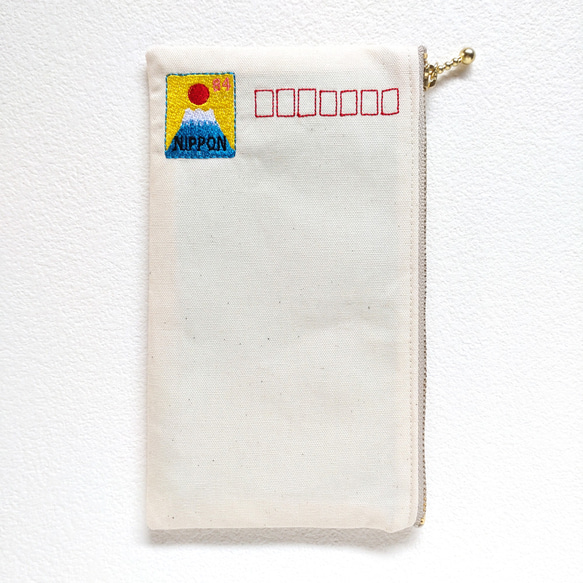 ●富士山切手付き封筒● 両面楽しめる 刺繍ポーチ 5枚目の画像