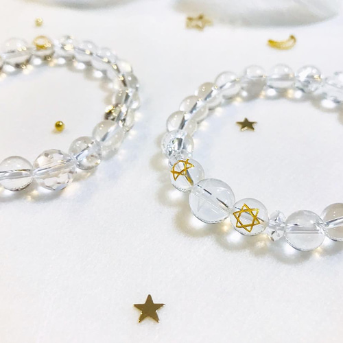 送料無料】五芒星＆六芒星☆天然水晶・結界ブレスレット ブレスレット 