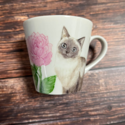 猫とバラのマグカップ　シャム猫　手描き　 1枚目の画像