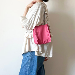 【受注生産】 斜めがけにも！2way canvas mini bag （ピンク） 5枚目の画像