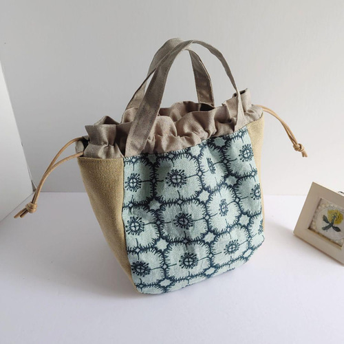 ハンドメイド ミナペルホネン しずくバッグ 巾着バッグ anemone ミナペルホネン ハンドメイド トートバッグanemone アネモネ