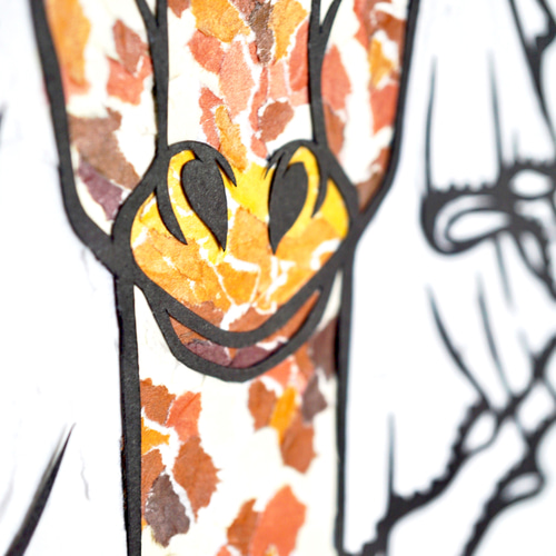 ちぎり絵×切り絵】原画アート 『wedding-kirin（花嫁キリン）』 絵画