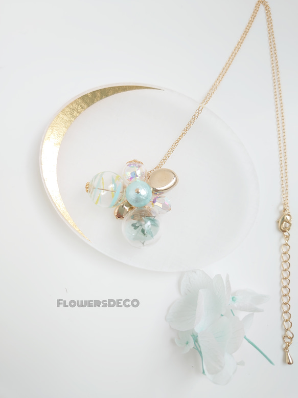 ネックレス　ターコイズ風加工　花模様 ✨ ターコイズ風 フラワー 花 チョーカー ネックレス 8mm玉