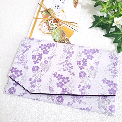 ✱慶事用 金封袱紗・ソフトタイプ✱西陣織・金襴/花柄 薄紫/結婚式
