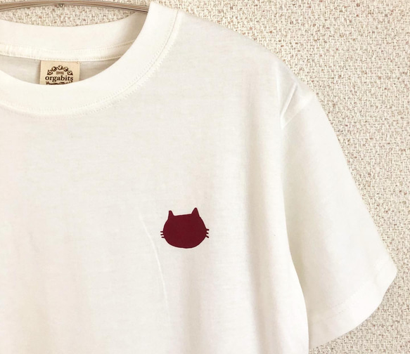 小豆にゃんこ＊地球に優しいオーガニックコットンTシャツ(ナチュラルホワイト) 1枚目の画像