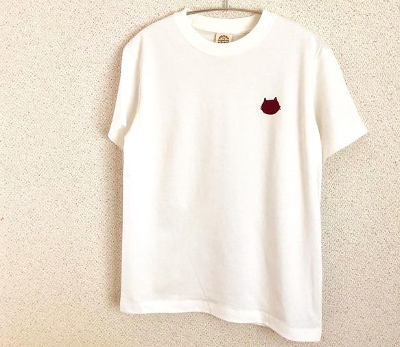 小豆にゃんこ＊地球に優しいオーガニックコットンTシャツ(ナチュラルホワイト) 2枚目の画像