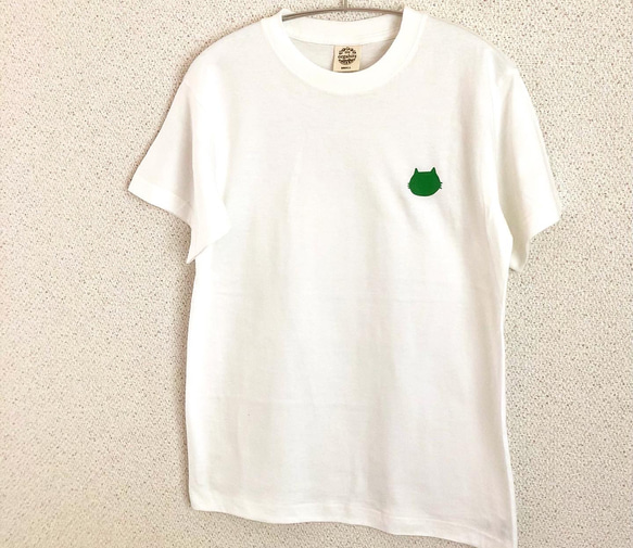 Greenにゃんこ＊地球に優しいオーガニックコットンTシャツ(ナチュラルホワイト) 2枚目の画像