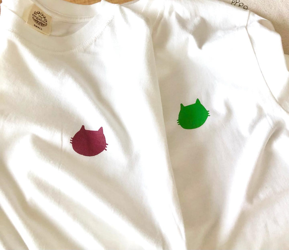 Greenにゃんこ＊地球に優しいオーガニックコットンTシャツ(ナチュラルホワイト) 3枚目の画像