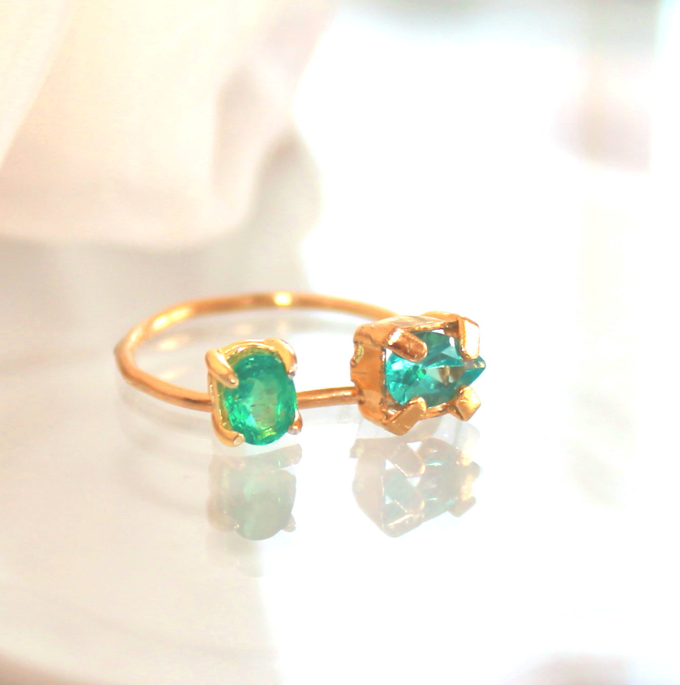 - blue green - k18gp Emerald & Apatite Ring