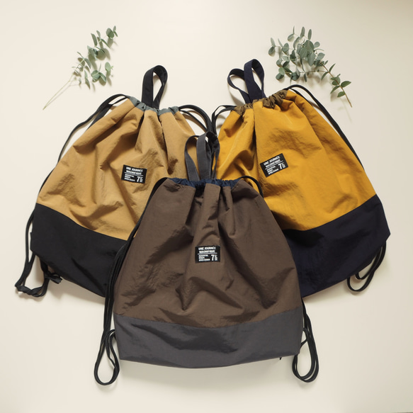 撥水ナイロン生地の裏地付ナップサック☆プールバッグ☆体操服袋