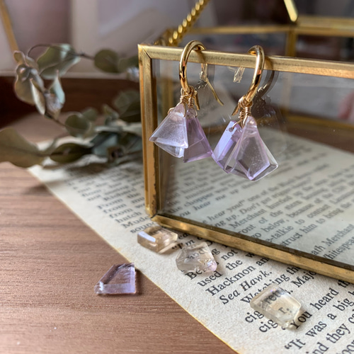 紫と黄色の透明感✨アメトリン シンプル フープピアス ピアス（フープ  