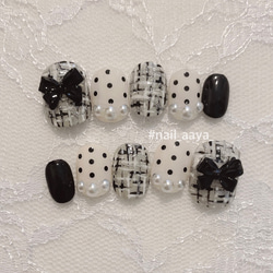 ツイード×ドット 量産型 フレンチガーリー ネイルチップ ネイルチップ