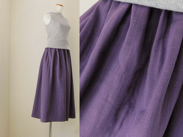 ～上品な佇まいが魅力的～[シームポケット]スラブダブルガーゼのガウチョパンツ・すみれ色 1枚目の画像