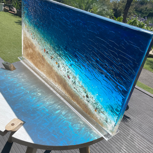 インテリアパネル 瑠璃色の海の 立てかけパネル60cm×30cm×5cm