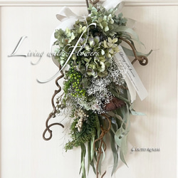 ドライフラワースワッググリーン＆ホワイト ホワイトグリーンな、ドライフラワースワッグ。 | ドライ