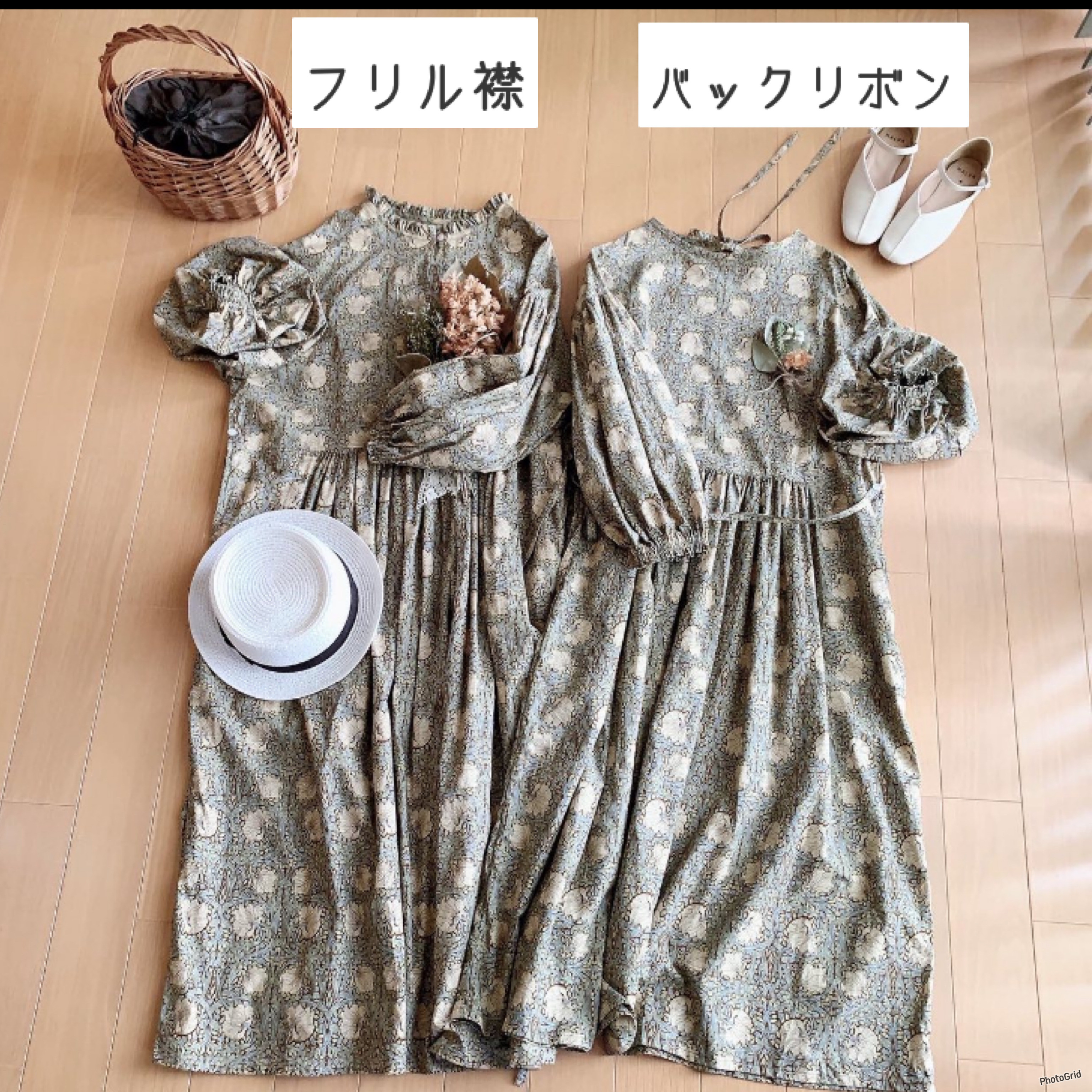 ☆Newカラー☆バックリボン☆ラウンドネック☆ウィリアムモリス☆ピンパーネルワンピース☆バルーン袖☆カスタムオーダー☆