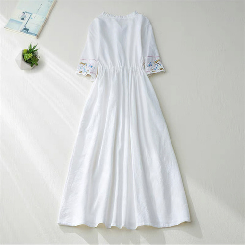 マキマロ 夏椿 プリマベーラ リネンコットン ロングワンピース white